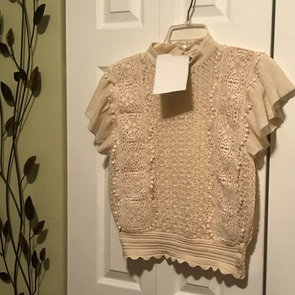 Ruffles Arm Lace Knit Sheer Top